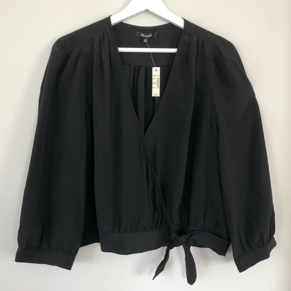 NWT Madewell silk wrap top black XL